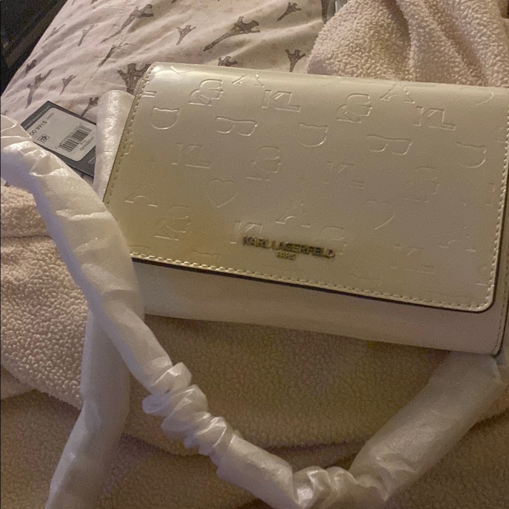 Karl Lagerfeld White Crossbody Bag with Flap Closure